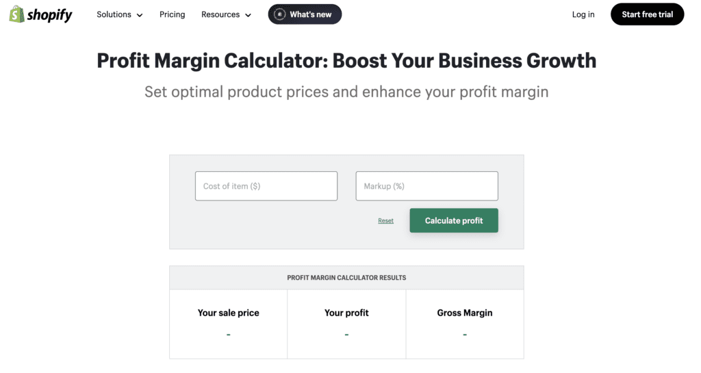 Shopify's revenue calculator